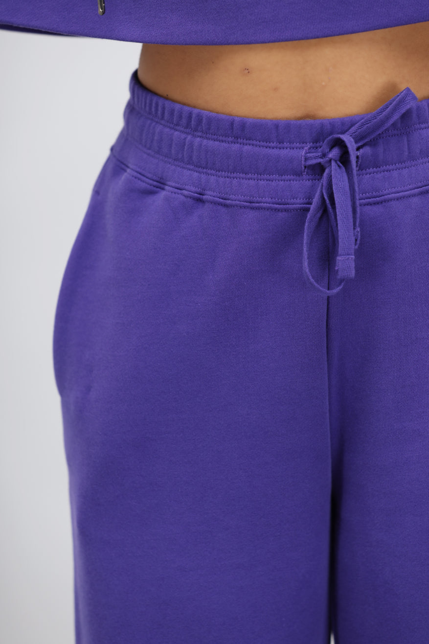 Deep Blue Terry Relaxed Jogger close-up of waistband and drawstring.