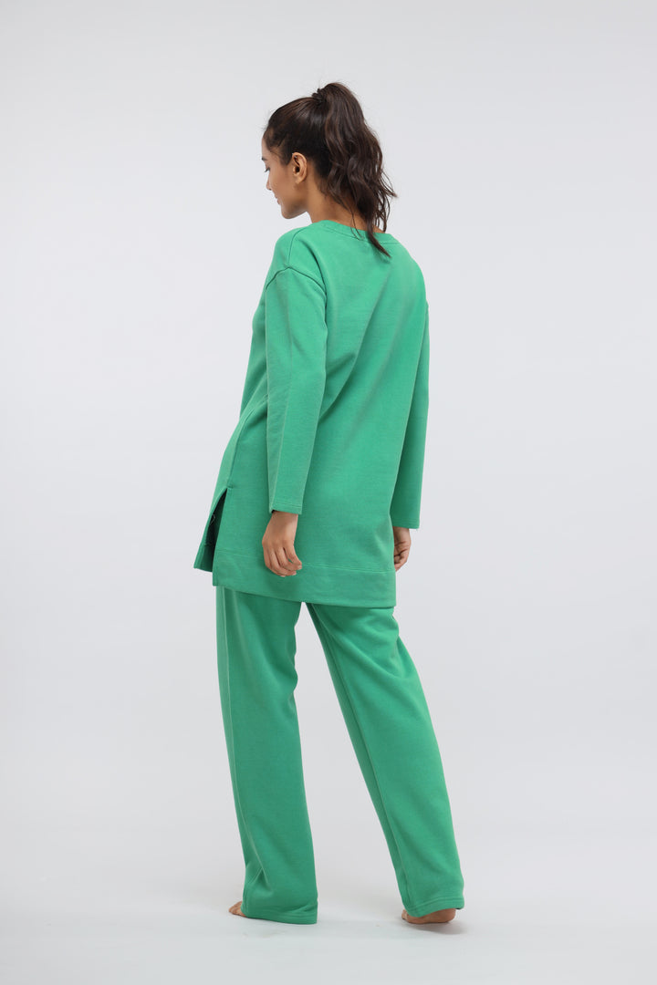 Green Bee Cotton Terry Pullover Set for comfortable loungewear.