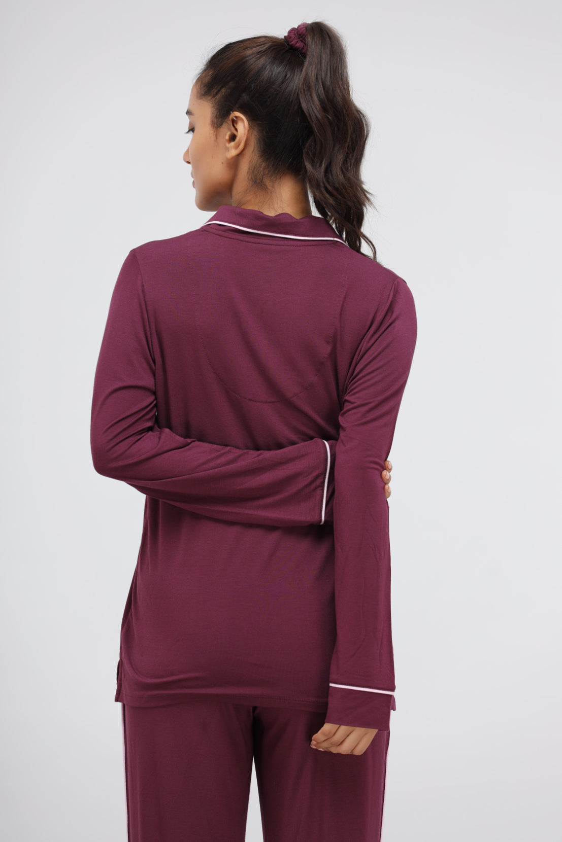 Wine Modal Piping Full Sleeve Top for stylish comfort.