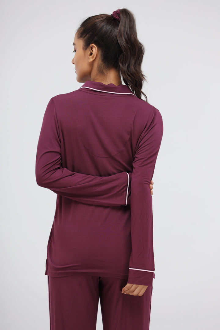 Wine Modal Piping Full Sleeve Top