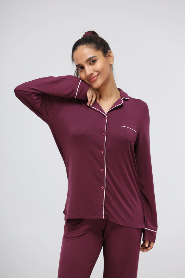 Wine Modal Piping Full Sleeve Top for stylish comfort and elegance.