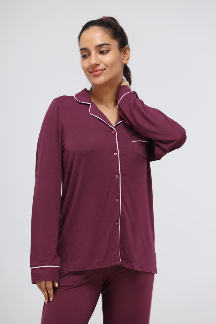 Wine Modal Piping Full Sleeve Top