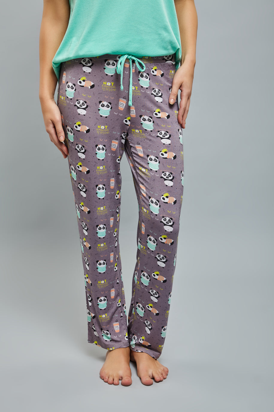 Panda print pajamas for women with playful design and comfort.
