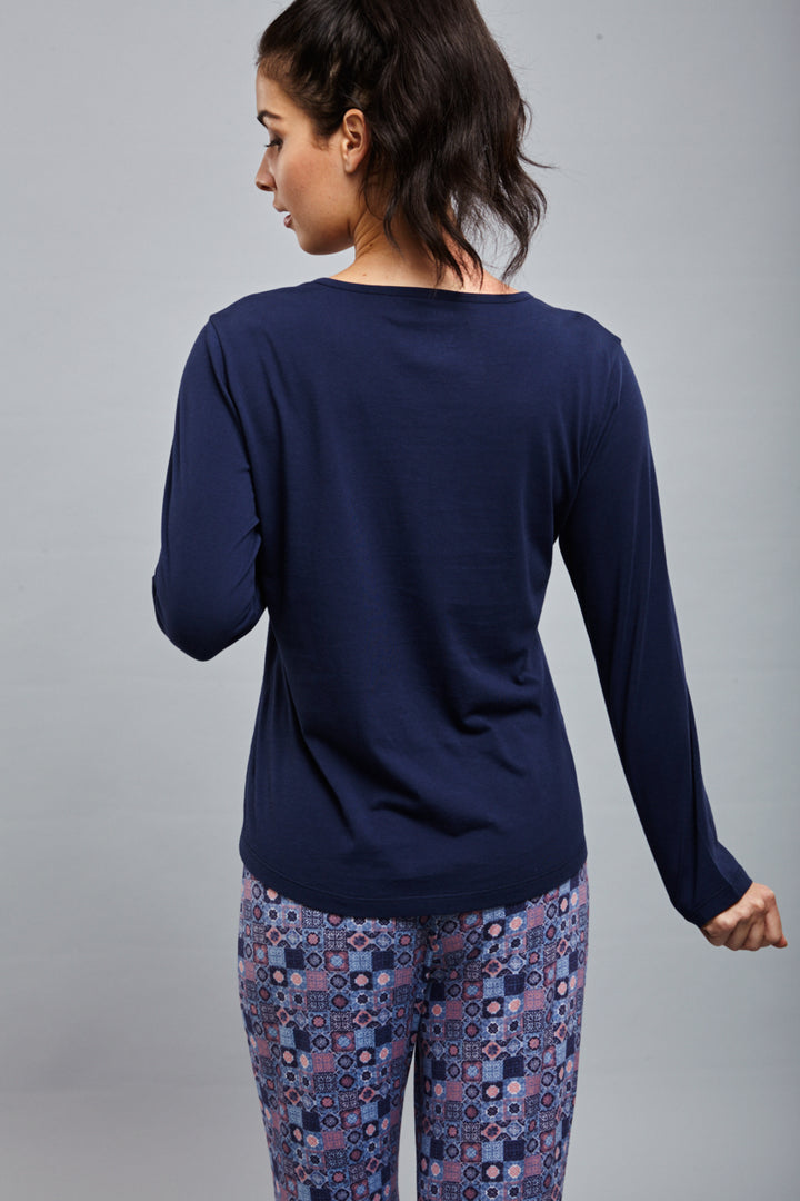 Classic Mosaic Pajama Set, stylish back view, comfortable lounge wear.