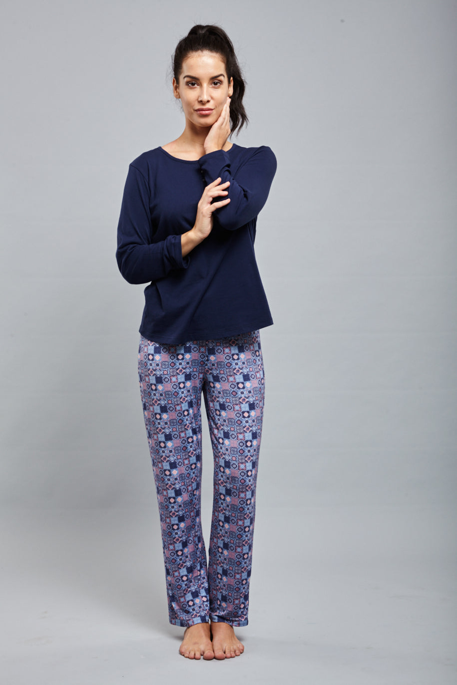 Classic Mosaic Pajamas featuring stylish geometric patterns for comfort and fashion.