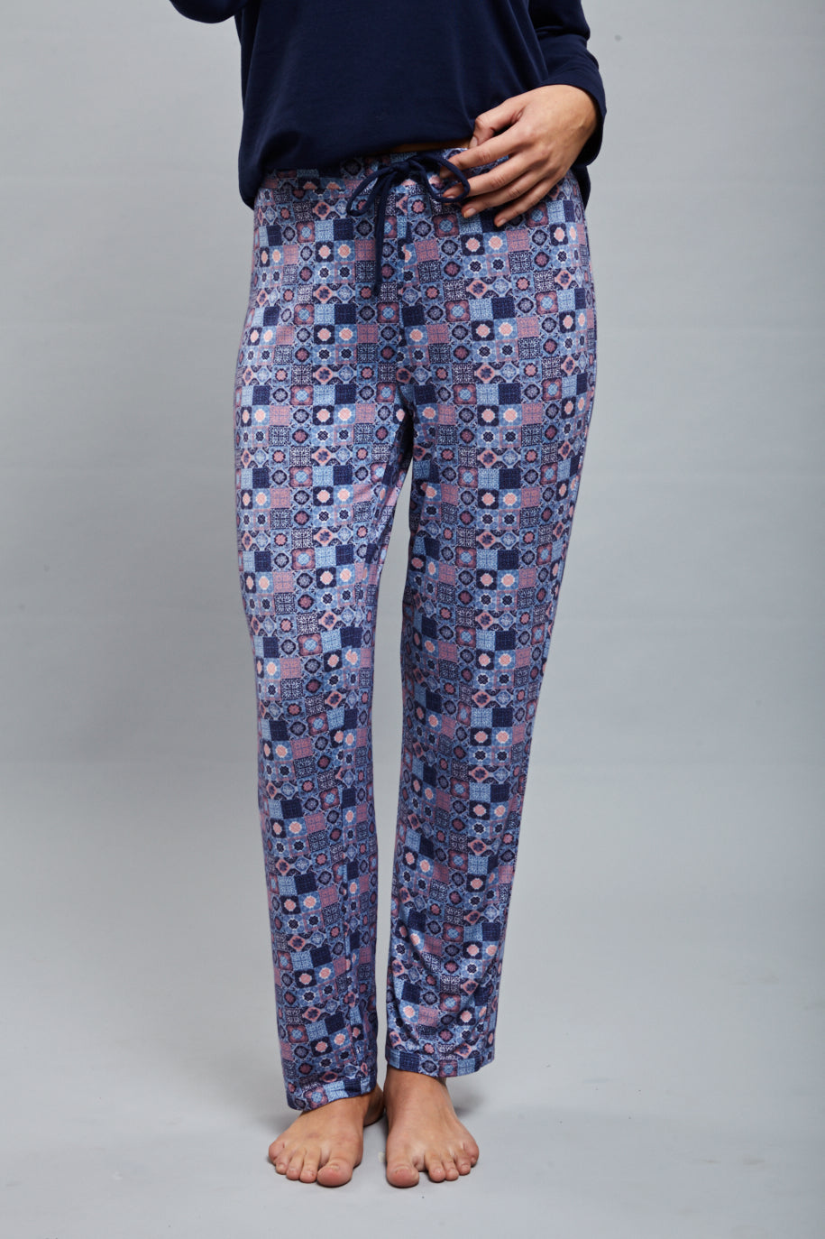 Classic Mosaic Pajamas with colorful patterned pants for women.