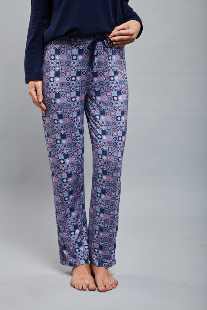 Classic Mosaic Pajama Set featuring patterned pants and cozy top.