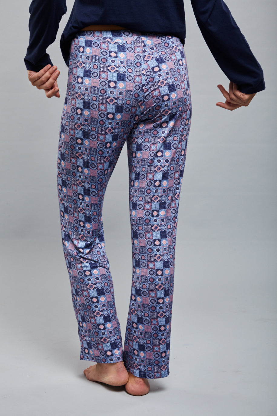 Classic Mosaic Pajama Set showcasing stylish patterned pants from the back.