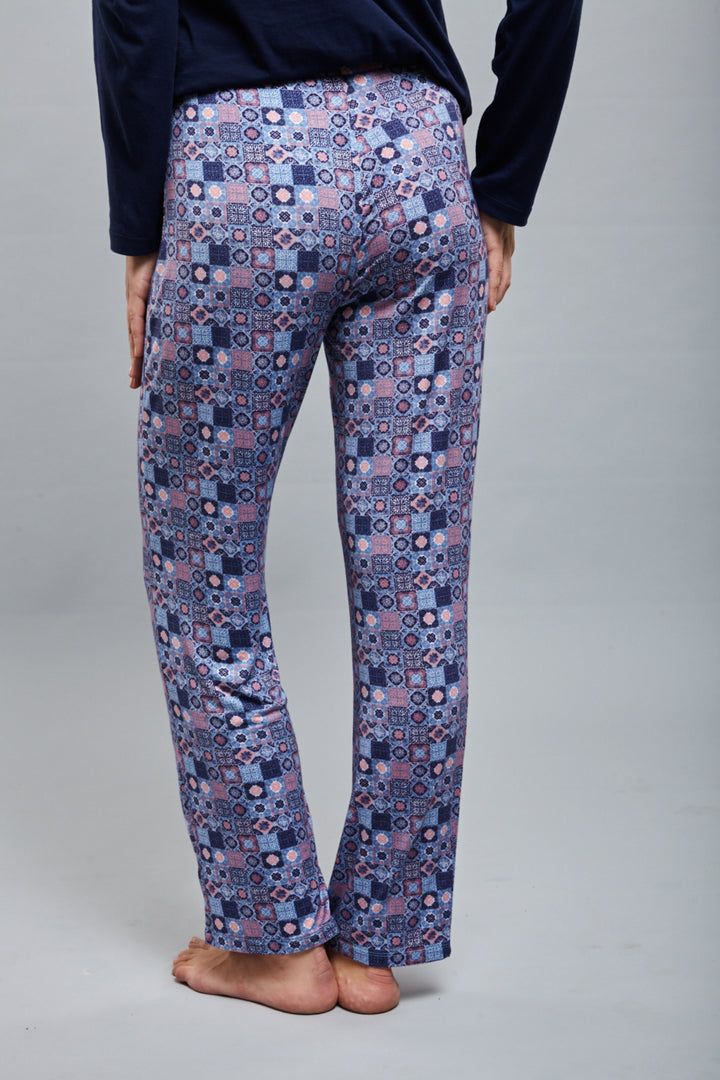 Classic Mosaic Pajama Set featuring patterned pants for stylish comfort.