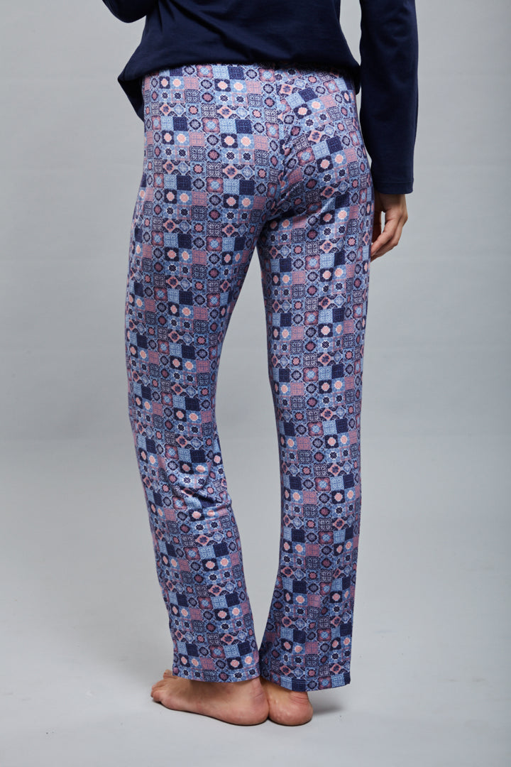 Classic Mosaic Pajama Set featuring patterned pants for comfortable sleepwear.