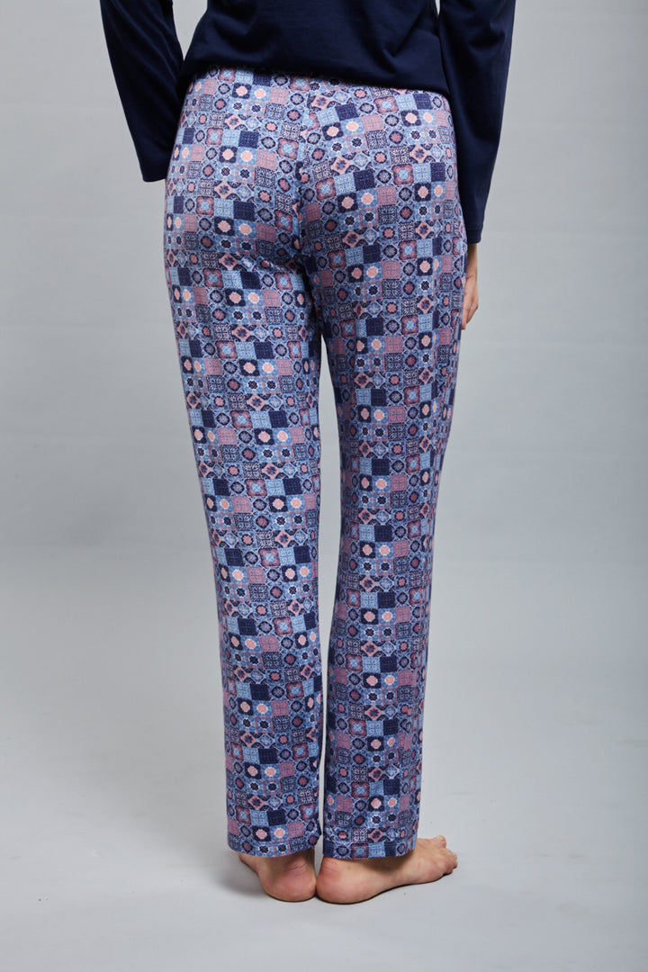 Classic Mosaic Pajama Set featuring stylish patterned pants for comfort.