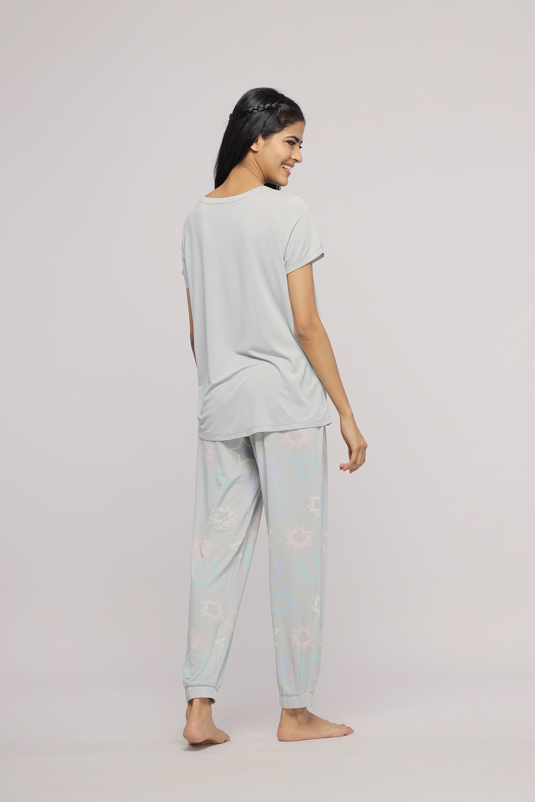Back view of Starlit Cuffed Pajamas in soft fabric.