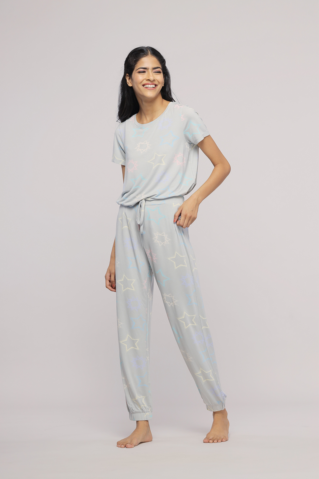 Starlit cuffed pajamas featuring a playful star print design.