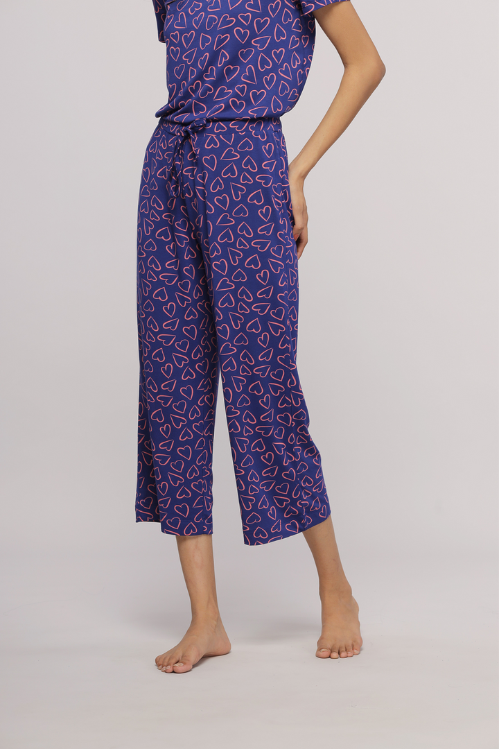 Sweetheart Capri Set featuring hearts pattern and relaxed fit.