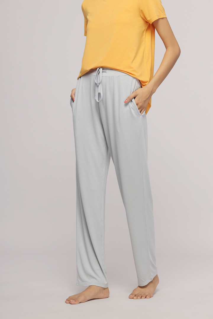 Zen Grey Straight Pajama Set with comfortable pockets and stylish design.